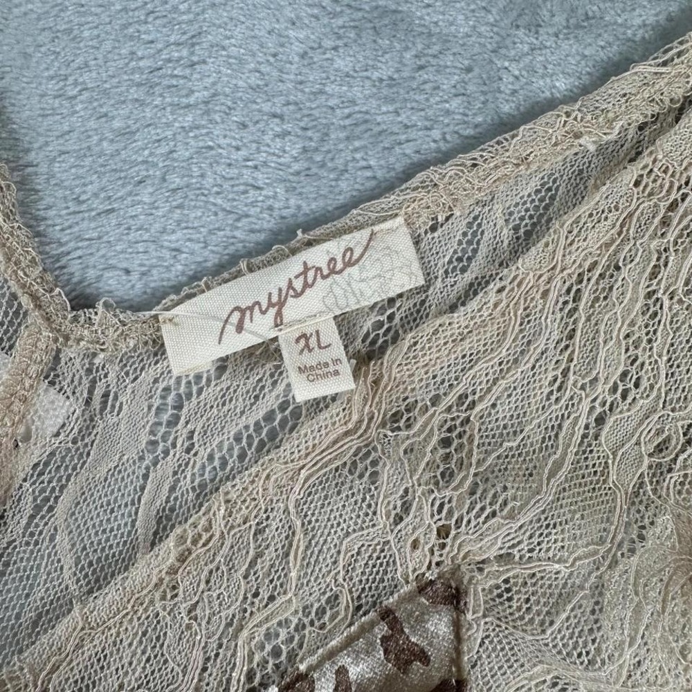 NWT‎ Mystree Velvet Tank Women XL Taupe Leo Leopard Print Lace Trim Boho Chic - Picture 3 of 8